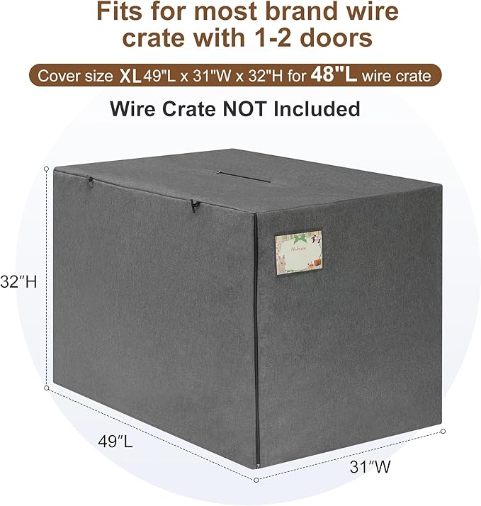 HiCaptain Breathable Dog Crate Cover 48 Inch, Durable Heavy Duty Kennel Cover, Dual Zippered Panels, Windproof Waterproof UV-Resistant (Grey)