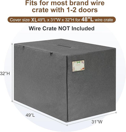 HiCaptain Breathable Dog Crate Cover 48 Inch, Durable Heavy Duty Kennel Cover, Dual Zippered Panels, Windproof Waterproof UV-Resistant (Grey)