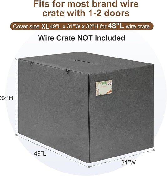 HiCaptain Breathable Dog Crate Cover 48 Inch, Durable Heavy Duty Kennel Cover, Dual Zippered Panels, Windproof Waterproof UV-Resistant (Grey)