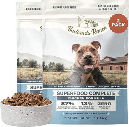 BADLANDS RANCH by Katherine Heigl – Superfood Complete Air-Dried Chicken Dog Food – High Protein with Superfoods for Daily Wellness & Consistent Nutrition – 64 oz (Pack of 2)