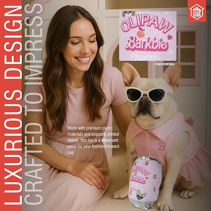 Chomp Haus Olipaw Barkbie – Luxurious Plush Dog Toy with Squeaker, Premium Fabric, Embroidered Details, Designer-Inspired Chew Toy, Fun Gift for Medium to Large Dogs & Dog Lovers