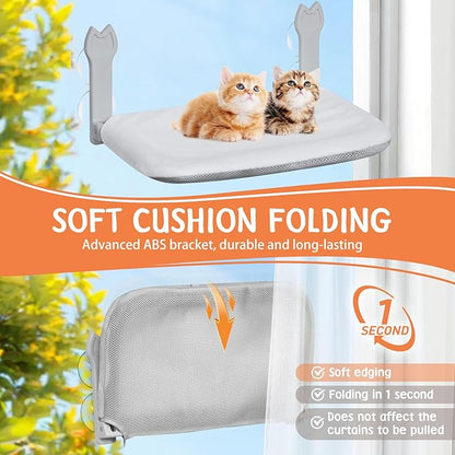 2 Pack Cat Window Perch,Cat Window Hammock Cordless Foldable Window Bed with 4 Large Strong Suction Cup,Reversible Cushion Cover,Metal Frame Easy to Adjust Window Seat Holds up to 40lbs(Gray，M)