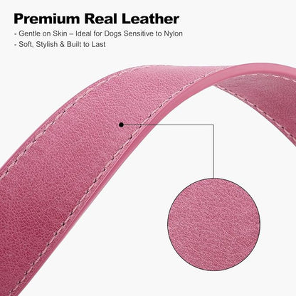 Plutus Pet Genuine Leather Dog Collar – Adjustable Pet Collar with Quick Release Metal Buckle, Soft Real Leather for Small Medium Large Dogs, Heavy Duty & Skin-Friendly (Pink, S)