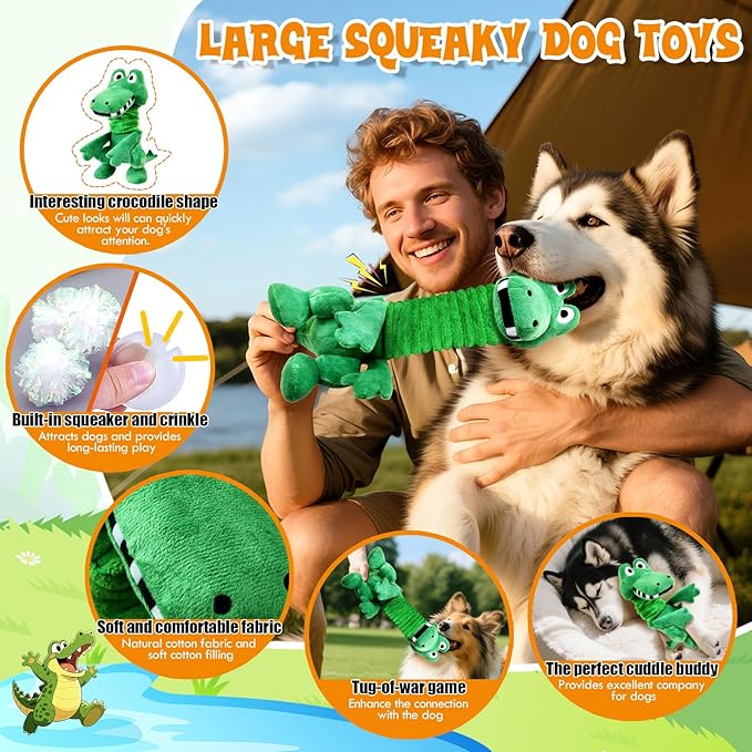 Fuufome Large Squeaky Dog Toys:Plush Tug of War Dog Toys with Crinkle-Interective Chew Toys for Small,Medium,and Large Breeds- Puppy Toys Keep Them Busy&Dental Exercise