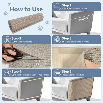 Natural Cork Cat Scratcher Mat, Hook-and-Loop Trimmable Furniture Protector for Couch, Door, Wall & Bed Corner, Claw-Friendly for Indoor Cats (Smoke Gray, 39.4 x 11.8 Inch)