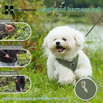 Adjustable Dog Harness with Leash, Reflective Mesh, No-Pull Design，Matching Lead Rope (Army Green, XXS)