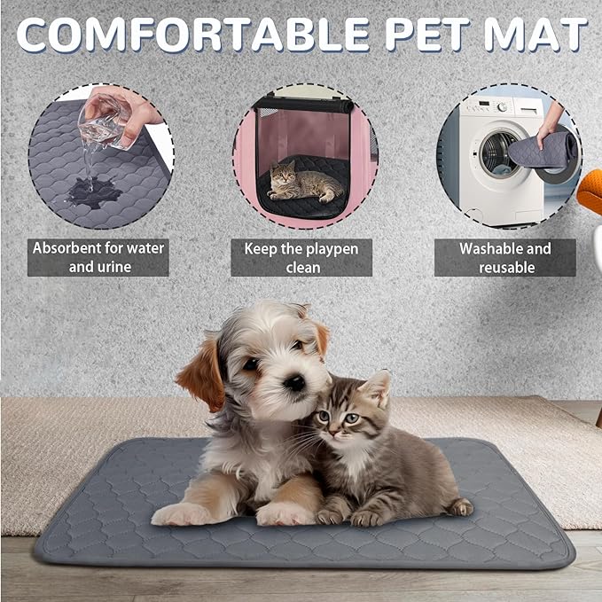 Portable Dog Cat Playpen with Waterproof Pad,Collapsible Pet Puppy Kitten Crate,Foldable Small Animals Kennel Cage for Indoor Outdoor Travel Camping,Water-Resistant Breathable Shade Cover (Pink M)