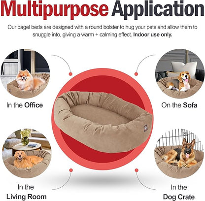 Majestic Pet 52 Inch Suede Shredded Memory Foam Mix Calming Extra Large Dog Bed Washable 52 x 35 x 11 (Inch) - Cozy Soft Donut Round Dog Bed with Spine for Head Support - Pet Bed Stone
