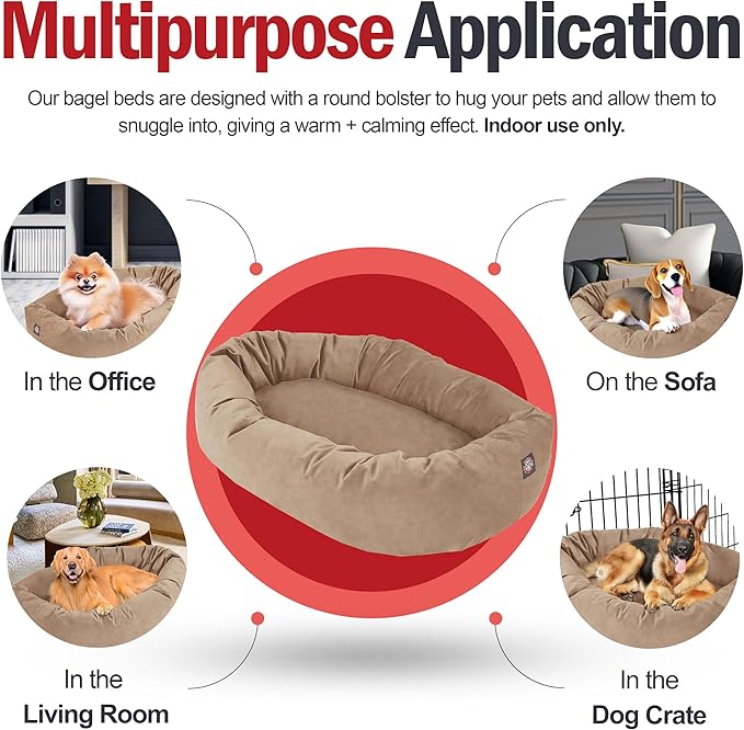 Majestic Pet 32 Inch Suede Calming Dog Bed Washable 32x23x7 (Inch) – Cozy Soft Round Donut Dog Bed with Spine Support for Dogs to Rest Their Head - Pet Bed Medium – Stone (2025)
