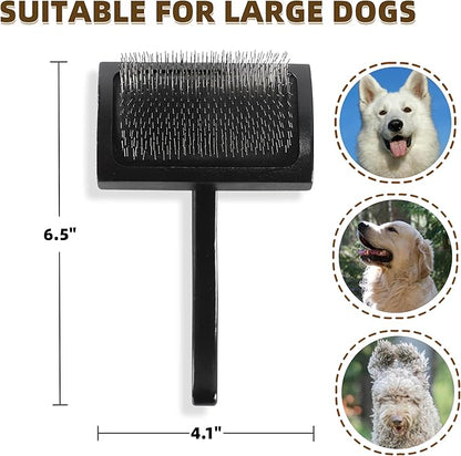 Wooden Dog Slicker Brush Cat Grooming Brush with Extra Long Pin for Long Haired Dogs Poodles Goldendoodles and Labradoodles Black