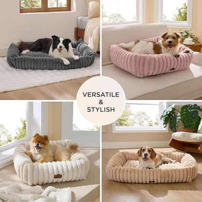 Bedsure ComfyFleece Cute Dog Beds Large Sized Dog - Washable Furry Pet Beds, Rectangle Orthopedic Corduroy Fleece Puppy Beds with Removable Zipper Cover, 20x19x6 inches,Night Blue