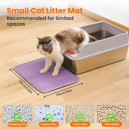 Petinstinct Small Cat Litter Mat, 20x14’’ Double Layer Honeycomb Cat Litter Box Mat, Non Slip Waterproof Urine Proof Litter Trapping Mat for Floor, Kitty Litter Pad, Indoor Pet Supplies, Purple