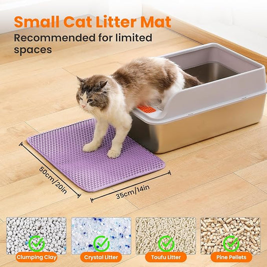 Petinstinct Small Cat Litter Mat, 20x14’’ Double Layer Honeycomb Cat Litter Box Mat, Non Slip Waterproof Urine Proof Litter Trapping Mat for Floor, Kitty Litter Pad, Indoor Pet Supplies, Purple