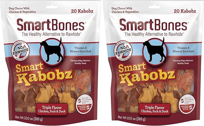 SmartBones Smart Kabobz, Rawhide-Free Chews for Dogs, Made with Real Chicken, Pork and Duck, 20 Count (Pack of 2)