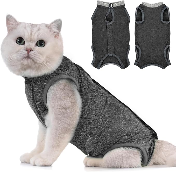 Avont Cat Recovery Suit - Kitten Onesie for Cats After Surgery, Cone of Shame Alternative Surgical Spay Suit for Female Cat, Post-Surgery or Skin Diseases Protection -Darkgrey(L)