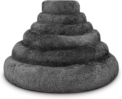 The Dog’s Bed Sound Sleep Donut Dog Bed, XL Dark Grey Fur Calming Nest Bed Removable Cover, Veterinary Approved