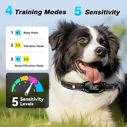 Dog Bark Collar, Rechargeable Smart Collar, with 4 Adjustable Modes Beep Vibration and 5 Adjustable Sensitivities, Bark Collar for Large Medium Small Dogs (Black)