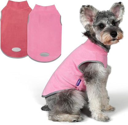 cyeollo 2 Pack Fleece Dog Sweater Vest Dog Sweatshirt Reflective Lightweight Doggie Clothes for Small Dogs Girl Pet Apparel Pink, Fuschia, M