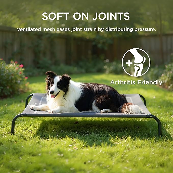 Bedsure Outdoor Elevated XL Dog Bed, Portable Indoor & Outdoor Cooling Raised Cot Pet Hammock Bed with Skid-Resistant Feet, Frame with Breathable Mesh, Black, 54 inches