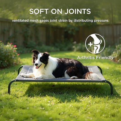 Bedsure Outdoor Elevated Dog Bed Large Sized Dog, Portable Indoor & Outdoor Cooling Raised Cot Pet Hammock Bed with Skid-Resistant Feet, Frame with Breathable Mesh, Khaki, 49 inches