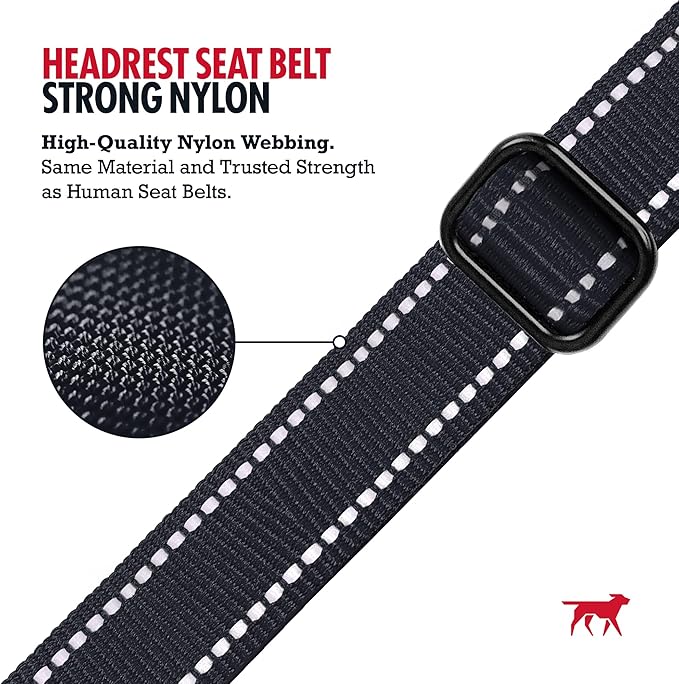 Tuff Pupper Dog Seat Belt for Car Headrest | Adjustable Length Dog Car Harness Restraint | Heavy-Duty Aviation Aluminum Carabiner & Tactical Buckle | Universal Fit for Small, Medium & Large Dogs