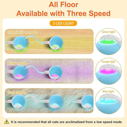 Interactive Cat Toys for Indoor Cats, Automatic Kitten Toys for Bored Indoor Adult Cats, Smart Kitten Rolling Ball Moving Balls Toy, Rechargeable Dog Cat Ball for Enrichment Exercise (Light Blue)