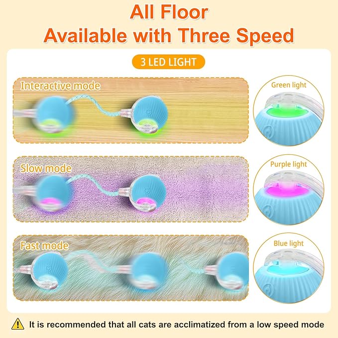 Interactive Cat Toys for Indoor Cats, Automatic Kitten Toys for Bored Indoor Adult Cats, Smart Kitten Rolling Ball Moving Balls Toy, Rechargeable Dog Cat Ball for Enrichment Exercise (Red+Blue)