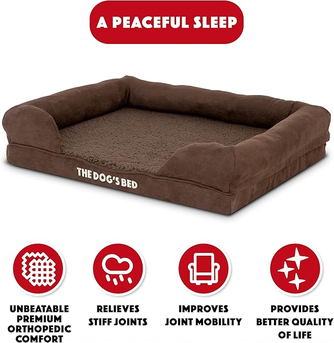 The Dog’s Bed Orthopedic Dog Bed Medium Brown Plush, Premium Memory Foam, Pain Relief: Arthritis, Hip & Elbow Dysplasia, Post Surgery, Lameness, Waterproof Washable Cover, Veterinary Approved