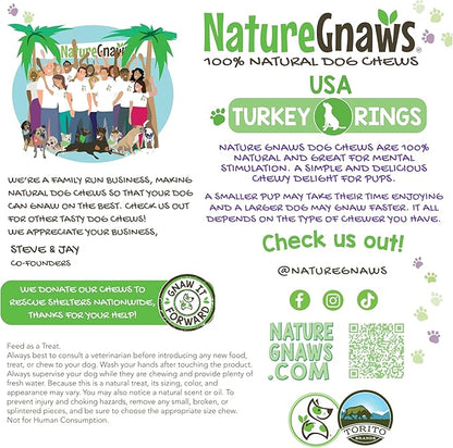 Nature Gnaws USA Turkey Tendon Rings for Dogs (8oz) - Delicious Grain Free Reward Snack for Small, Medium & Large Breeds - Premium Natural Dog Chew Treats