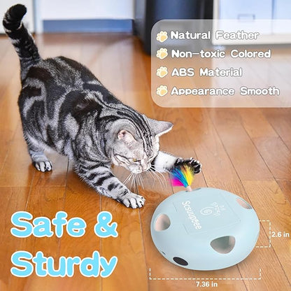 Scsuupoee IInteractive Cat Toy, Electric Cat Toys for Moving Concealed Feathers, Smart Sensor 7 Holes Whack a Mole Feather Toy, USB Charge Automatic Kitten Toys,Blue