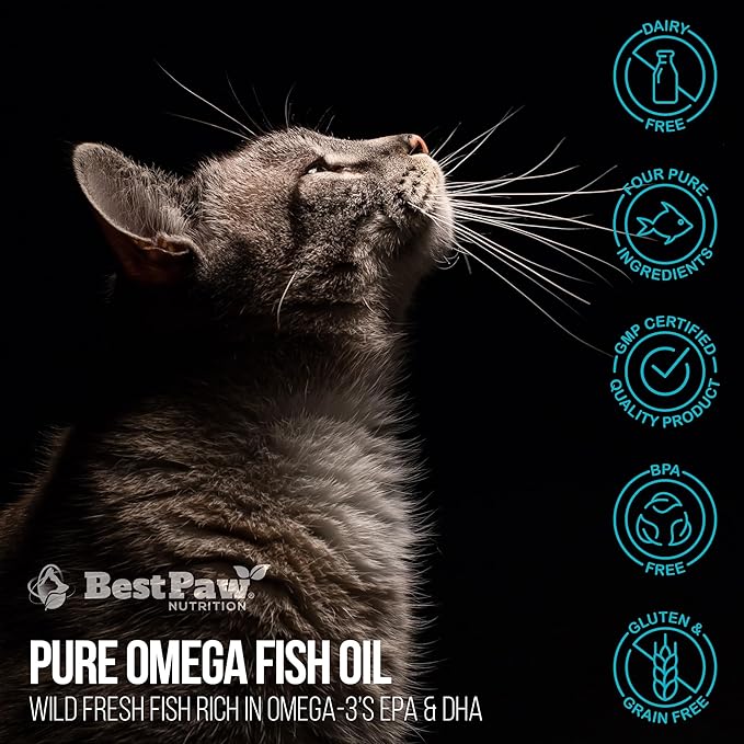 Best Paw Nutrition - Pure Omega Fish Oil for Dogs, Cats & Ferrets - Liquid Supplement for Joint Pain Relief - Soft Skin & Shiny Coat - Omega 3 Fish Oil Pets Love - 16oz