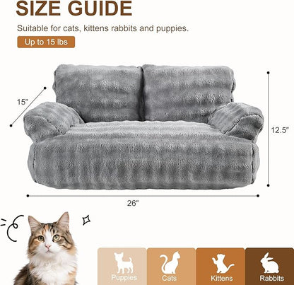 Yaning Cat Couch Bed, Cute Soft Pet Sofa for Indoor Cats Kittens Puppies with Removable Washable Cover, 26"x15", Grey