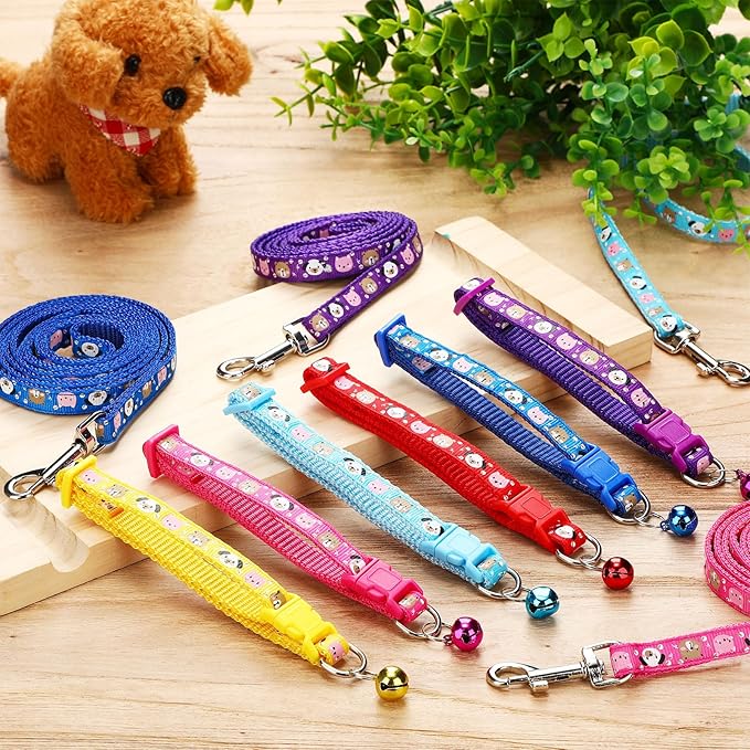 Amylove 48 Pcs Dog Collar and Leash Set, Polypropylene Adjustable Puppy Collars for Medium Dogs Small Pet Puppy Walking Training with Hook and Buckle(Vivid Color,Animal Pattern)
