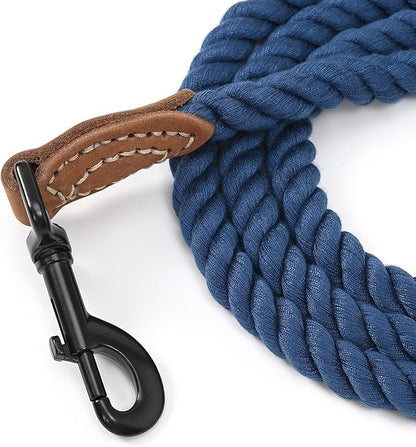 Mile High Life Dog Leash, Braided Cotton Rope Leashes with Leather Tailor Tip with Leather Tip - Heavy Duty Metal Clasp, 4FT, 1/2" Thick - Wedding, Walking Leash for Medium Large Dogs(Navy)