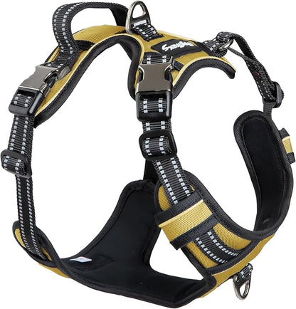 DogTraxs - Step-in Dog Harness - for Extra Large Dogs - Soft Padding & Reflective Trim - Adjustable No Pull Through Design - Control Handle - Top & Front Clip Durable - Biscuit Brown