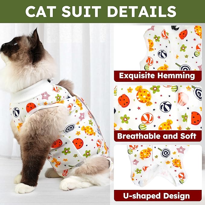 Hpetppy Cat Recovery Suit for Spay Abdominal Wounds, Breathable Cat Onesie for Cats After Surgery Female, Kitten Surgical Recovery Suit Female Cone of Shame Alternative for Cats Anti Licking