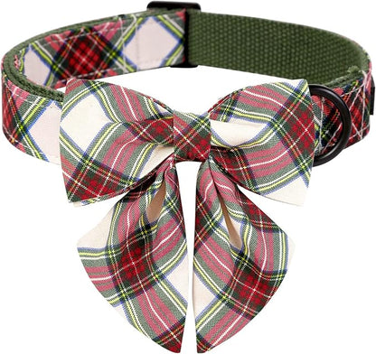 ARING PET Christmas Dog Collar, Cute Xmas Pet Collar with Sailor Bowtie Red and Green Plaid Bow Tie Collars with Metal Buckle for Puppy Small Medium Large Boy Girl Dogs-L