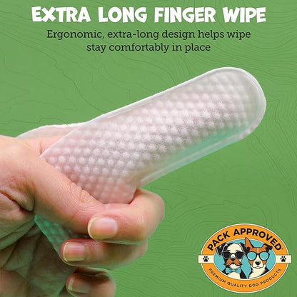 Pack Approved Finger Ear Wipes for Dogs with Aloe Vera and Eucalyptus - Convenient, Extra-Coverage, and Large Design Dog Ear Cleaning Wipes - Removes Wax and Freshens Ears - 50 Wipes