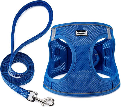 BOOMIBOO Dog Harness with Leash Set, No Pull Adjustable Reflective Step-in Puppy Pet Vest Harnesses for Small Medium Large Dogs and Cats,Blue S