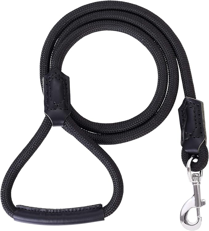 Mile High Life | Premium Leather Dog Leash | Strong Rope Leash | Leather Handle | Zinc Alloy Strong Clasp | Small Medium Large Dogs | 4/5/6 Feet(Black, 60 Inch (Pack of 1))
