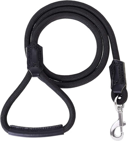 Mile High Life | Premium Leather Dog Leash | Strong Rope Leash | Leather Handle | Zinc Alloy Strong Clasp | Small Medium Large Dogs | 4/5/6 Feet(Black, 72 Inch (Pack of 1))
