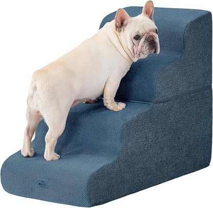 Navy Blue Curved Dog Stairs Ramp for High Beds 22.8" H, 4-Step Dog Steps for Small Dogs and Cats, Pet Stairs for High Bed Climbing, Non-Slip Balanced Pet Step