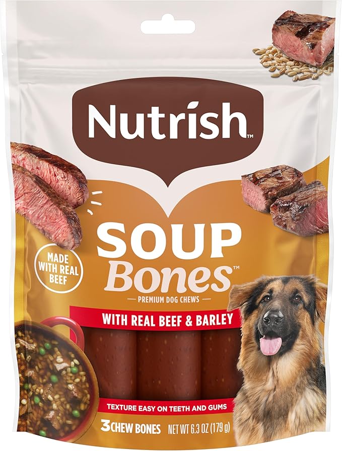 Nutrish Soup Bones Premium Dog Chews with Real Beef and Barley, 3 Chews (Rachael Ray) (Pack of 8)