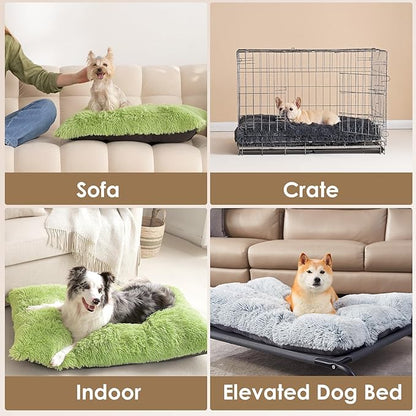 EHEYCIGA Fluffy Dog Crate Bed for Extra Large Dogs, Plush Faux Fur Crate Pad, Calming Anti Anxiety XL Dog Bed, Washable Soft Warm Mat with Non-Slip Bottom, Green