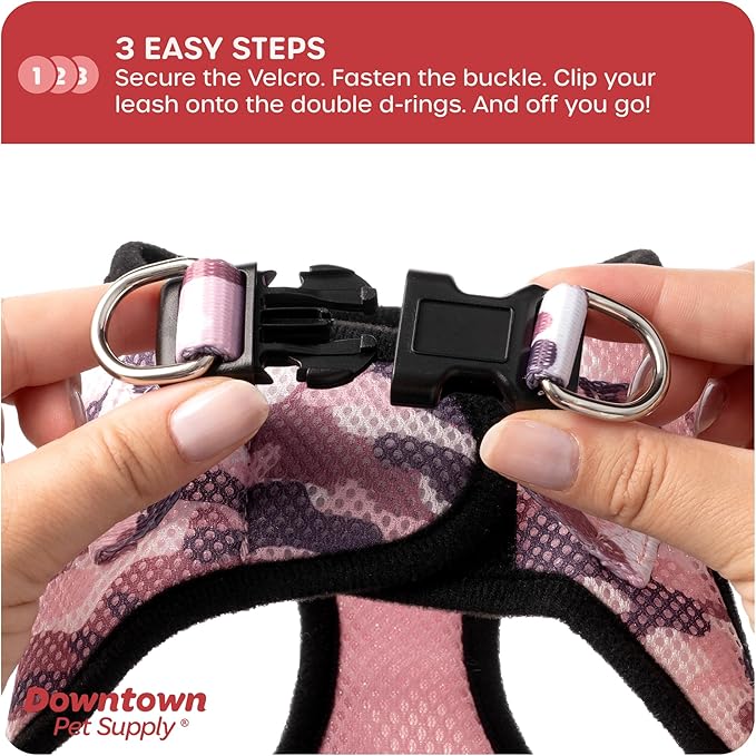 Downtown Pet Supply Step-in Dog Harness – No Pull, Adjustable Padded Mesh with Reflective Trim, Secure Buckle Strap – Comfortable & Breathable Small Dog Harness, X-Large, Camo Pink