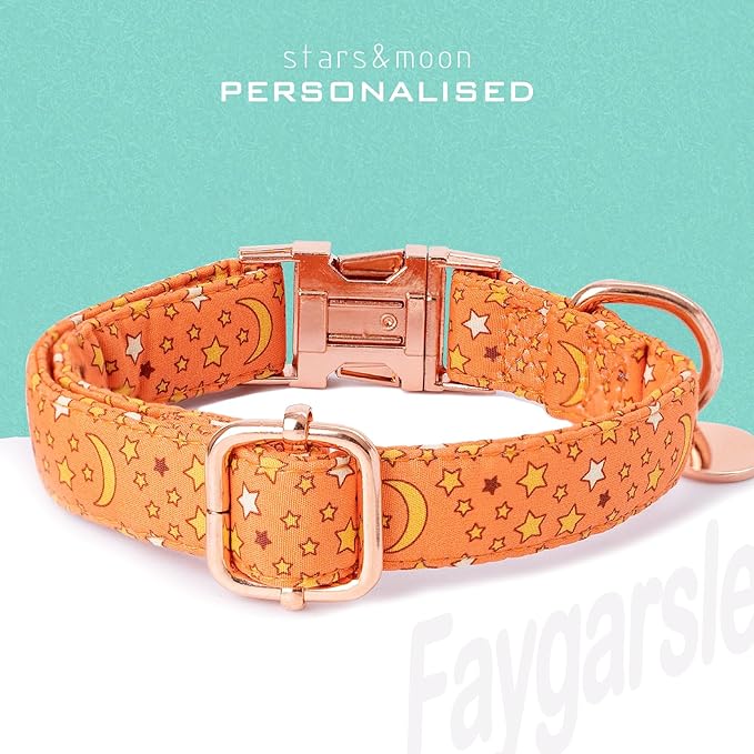 Faygarsle Orange Stars Moon Pattern Dog Collar for Small Medium Large Dogs Cute Puppy Collars for Female Dogs for Summer Spring Wedding Necklace Girl Dog Collar S