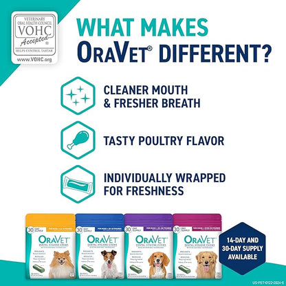 ORAVET Dental Chews for Dogs, Oral Care and Hygiene Chews (Medium Dogs, 25-50 lbs.) Purple Pouch, 14 Count