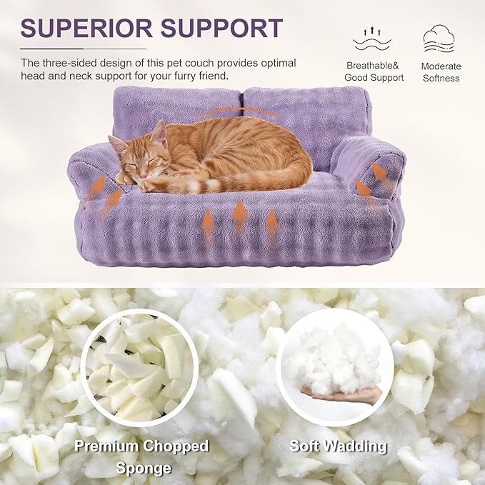 Yaning Cat Couch Bed, Cute Soft Pet Sofa for Indoor Cats Kittens Puppies with Removable Washable Cover, 26"x15", Dusty Purple
