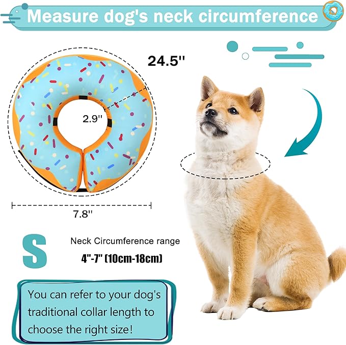 Recovery Donut Collar for Dogs & Cat,Inflatable Dog Cone Collar Alternative After Surgery,Soft Cone for Large Medium Small Dog,Adjustable Pet Neck Donut(Blue,Small)