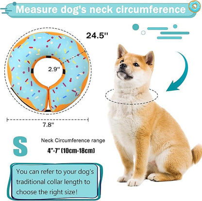 Recovery Donut Collar for Dogs & Cat,Inflatable Dog Cone Collar Alternative After Surgery,Soft Cone for Large Medium Small Dog,Adjustable Pet Neck Donut(Blue,Small)